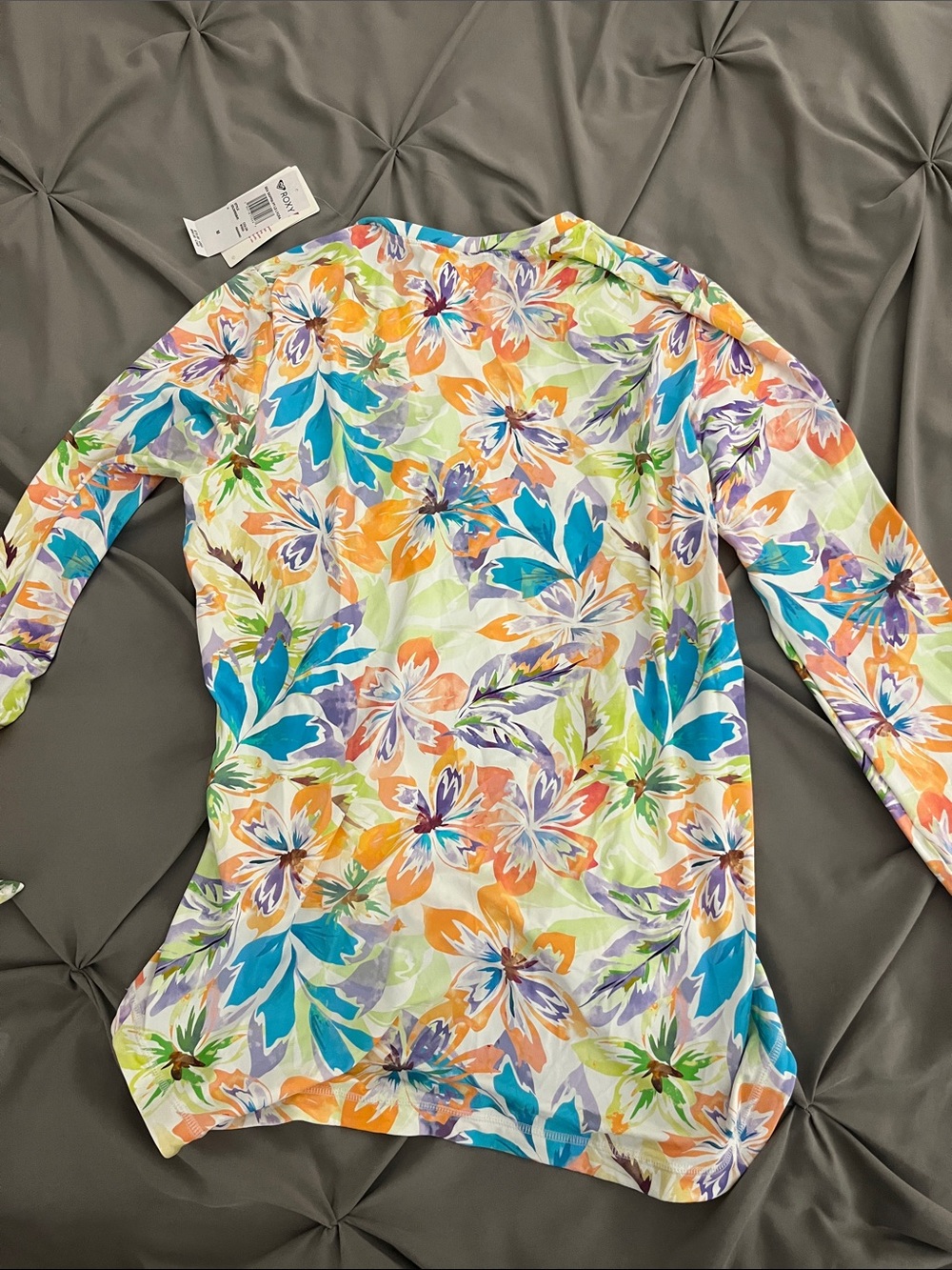 Roxy Floral Long Sleeve Rash Guard - Blue, Orange, Purple, Green - Picture 6 of 6